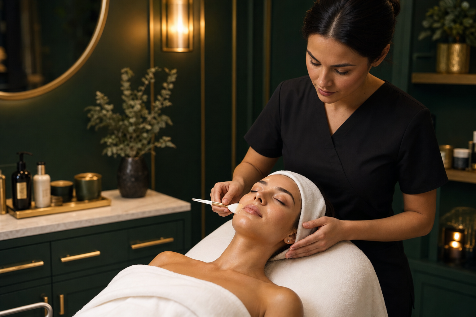 Professional facial treatment being performed at Arcadia MedSpa